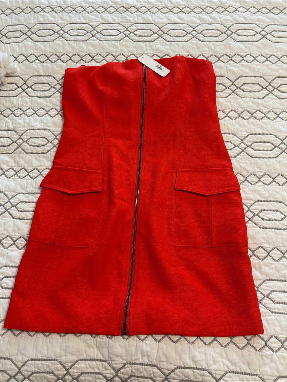 NWT! glam Strapless Red Front-Zip Dress with Flap Pockets